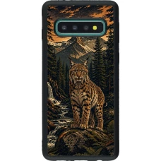 Coque Samsung Galaxy S10 - Silicone rigide noir Linocut Lynx
