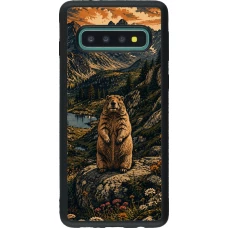 Coque Samsung Galaxy S10 - Silicone rigide noir Linocut Marmotte