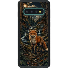 Coque Samsung Galaxy S10 - Silicone rigide noir Linocut Renard