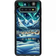 Coque Samsung Galaxy S10 - Silicone rigide noir Snowy Mountain Village Lake night