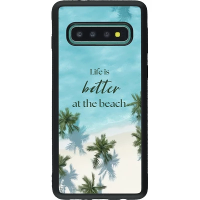 Coque Samsung Galaxy S10 - Silicone rigide noir Summer 2025 Life is better at the beach
