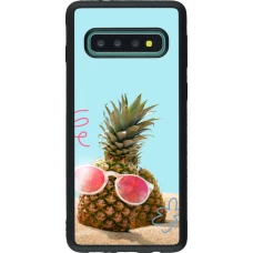 Coque Samsung Galaxy S10 - Silicone rigide noir Pineapple with glasses Summer 2026