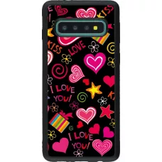 Coque Samsung Galaxy S10 - Silicone rigide noir Valentine 2023 love symbols