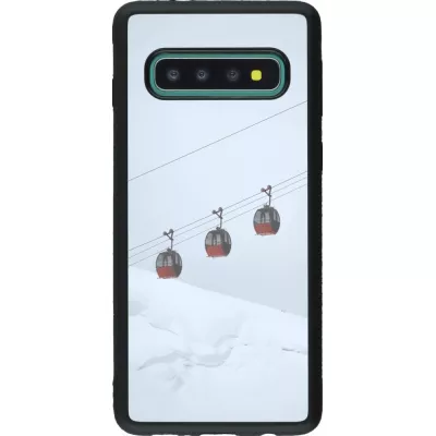 Coque Samsung Galaxy S10 - Silicone rigide noir Winter 22 ski lift