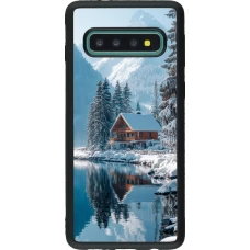 Coque Samsung Galaxy S10 - Silicone rigide noir Winter 25 Winter house forest day