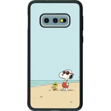 Coque Samsung Galaxy S10e - Silicone rigide noir Snoopy on the beach Summer 2026