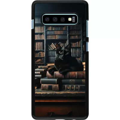 Samsung Galaxy S10+ Case Hülle - Katze Bücher dunkel