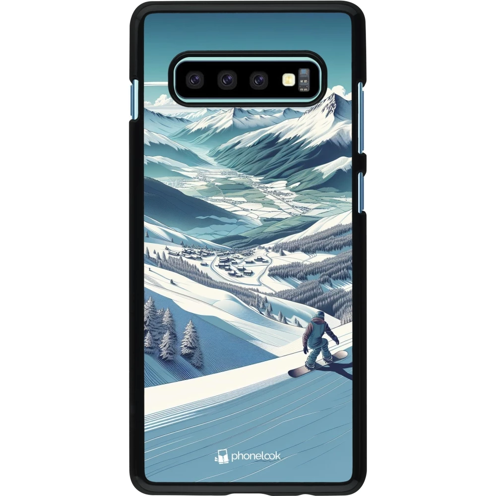Samsung Galaxy S10+ Case Hülle - Snowboarder Berg
