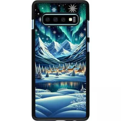 Samsung Galaxy S10+ Case Hülle - Verschneites Bergdorf am See in der Nacht