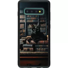 Coque Samsung Galaxy S10+ - Silicone rigide noir Chat livres sombres