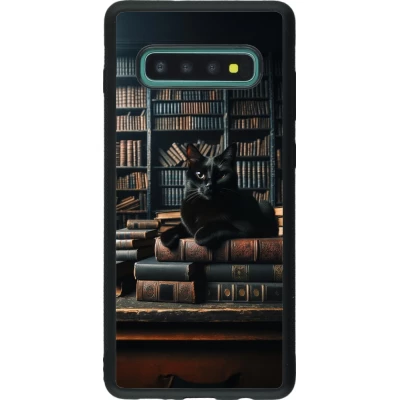 Samsung Galaxy S10+ Case Hülle - Silikon schwarz Katze Bücher dunkel