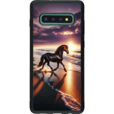 Coque Samsung Galaxy S10+ - Silicone rigide noir Cheval majestueux plage
