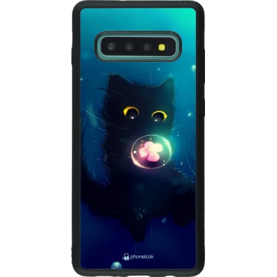 Coque Samsung Galaxy S10+ - Silicone rigide noir Cute Cat Bubble