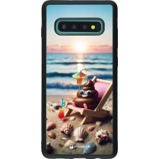 Samsung Galaxy S10+ Case Hülle - Silikon schwarz Kackhaufen Emoji auf Liegestuhl