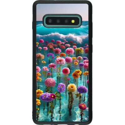 Coque Samsung Galaxy S10+ - Silicone rigide noir Flower sea waves