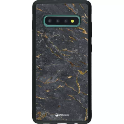 Coque Samsung Galaxy S10+ - Silicone rigide noir Grey Gold Marble