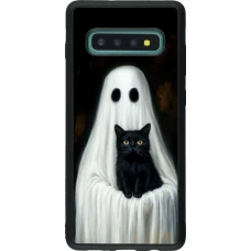Coque Samsung Galaxy S10+ - Silicone rigide noir Halloween 2025 Ghost with black cat