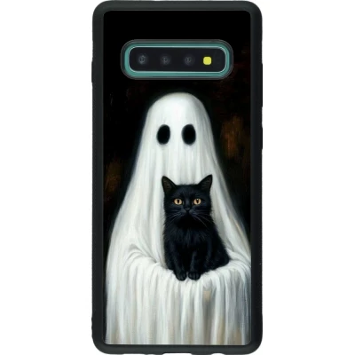 Coque Samsung Galaxy S10+ - Silicone rigide noir Halloween 2025 Ghost with black cat