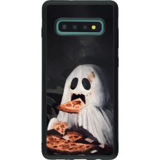Coque Samsung Galaxy S10+ - Silicone rigide noir Halloween 2026 Ghost eating pizza