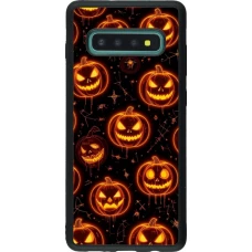 Coque Samsung Galaxy S10+ - Silicone rigide noir Halloween 2026 Pattern Pumpkins