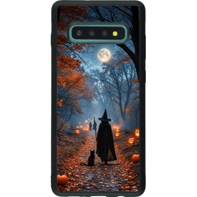 Coque Samsung Galaxy S10+ - Silicone rigide noir Halloween 2026 Witch with a cat