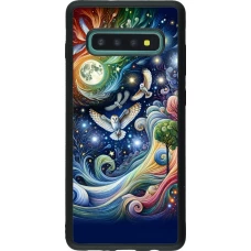 Samsung Galaxy S10+ Case Hülle - Silikon schwarz Fliegender Blumen-Eule