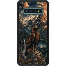Coque Samsung Galaxy S10+ - Silicone rigide noir Linocut Aigle Royal