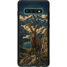 Coque Samsung Galaxy S10+ - Silicone rigide noir Linocut Bouquetin