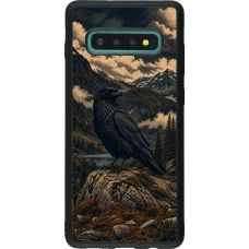Coque Samsung Galaxy S10+ - Silicone rigide noir Linocut Grand Corbeau