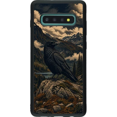 Samsung Galaxy S10+ Case Hülle - Silikon schwarz Linocut Grosser Rabe