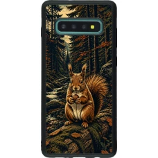 Coque Samsung Galaxy S10+ - Silicone rigide noir Linocut Ecureuil
