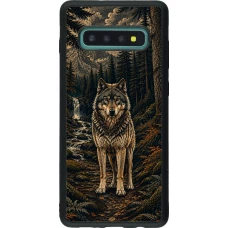 Coque Samsung Galaxy S10+ - Silicone rigide noir Linocut Loup