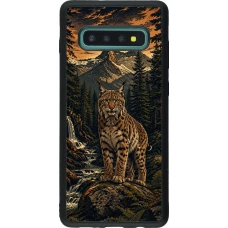 Samsung Galaxy S10+ Case Hülle - Silikon schwarz Linocut Luchs