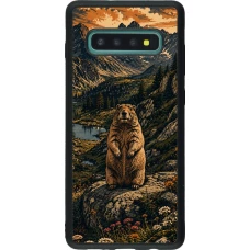 Coque Samsung Galaxy S10+ - Silicone rigide noir Linocut Marmotte
