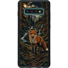 Coque Samsung Galaxy S10+ - Silicone rigide noir Linocut Renard