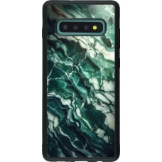 Coque Samsung Galaxy S10+ - Silicone rigide noir Marbre vert majestueux