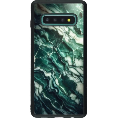 Coque Samsung Galaxy S10+ - Silicone rigide noir Marbre vert majestueux