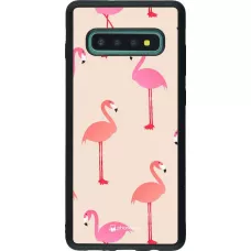 Coque Samsung Galaxy S10+ - Silicone rigide noir Pink Flamingos Pattern