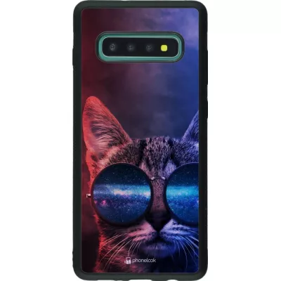 Coque Samsung Galaxy S10+ - Silicone rigide noir Red Blue Cat Glasses