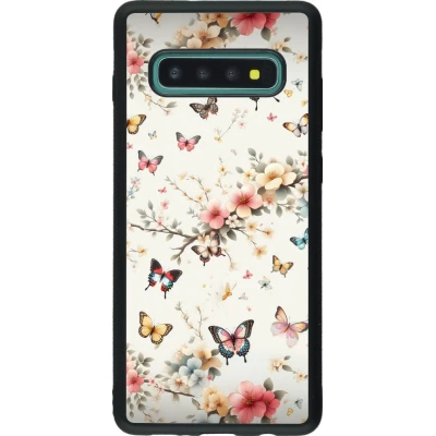Coque Samsung Galaxy S10+ - Silicone rigide noir Spring 25 Papillons Légers