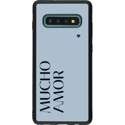 Coque Samsung Galaxy S10+ - Silicone rigide noir Valentine 2024 mucho amor azul