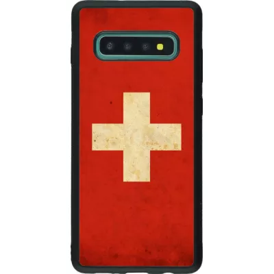 Coque Samsung Galaxy S10+ - Silicone rigide noir Vintage Flag SWISS