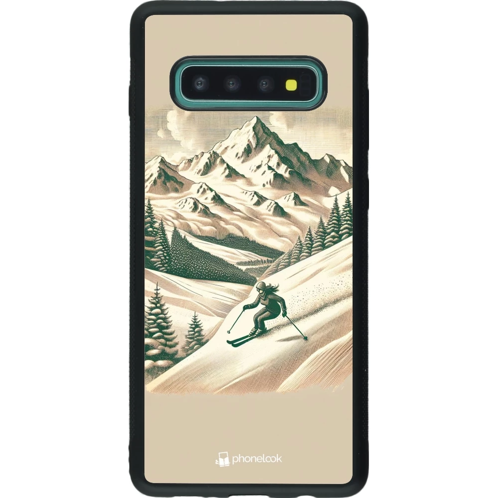 Coque Samsung Galaxy S10+ - Silicone rigide noir Vintage Ski Mountain