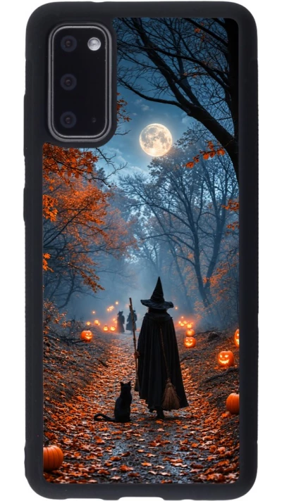 Coque Samsung Galaxy S20 - Silicone rigide noir Halloween 2026 Witch with a cat