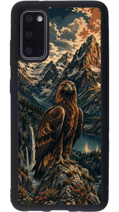 Coque Samsung Galaxy S20 - Silicone rigide noir Linocut Aigle Royal