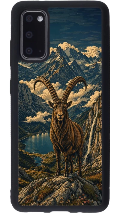 Coque Samsung Galaxy S20 - Silicone rigide noir Linocut Bouquetin