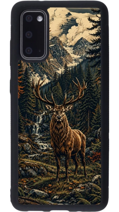 Coque Samsung Galaxy S20 - Silicone rigide noir Linocut Cerf
