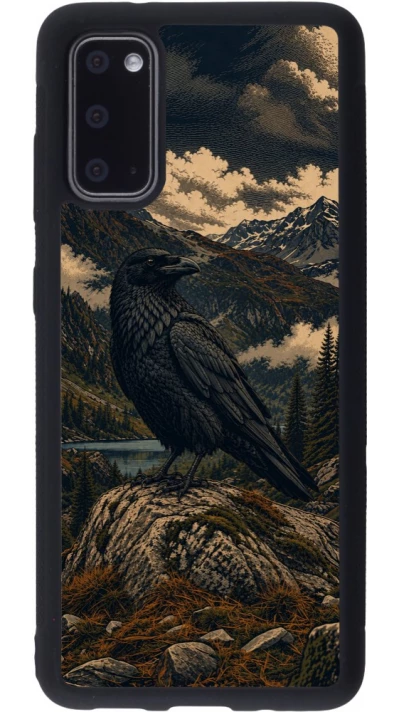Coque Samsung Galaxy S20 - Silicone rigide noir Linocut Grand Corbeau
