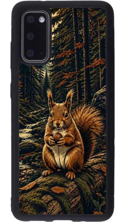 Coque Samsung Galaxy S20 - Silicone rigide noir Linocut Ecureuil