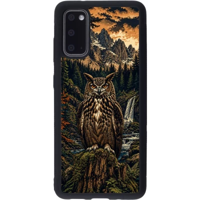 Coque Samsung Galaxy S20 - Silicone rigide noir Linocut Grand-Duc